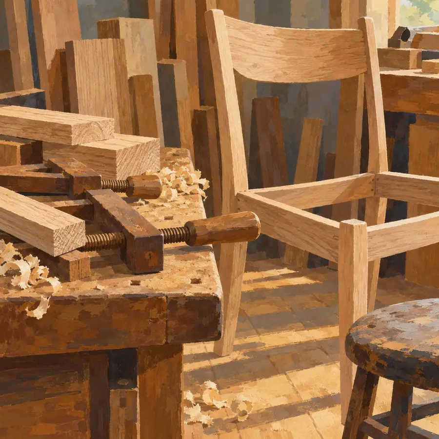 Illustration of woodworking businesses equipment and workspace